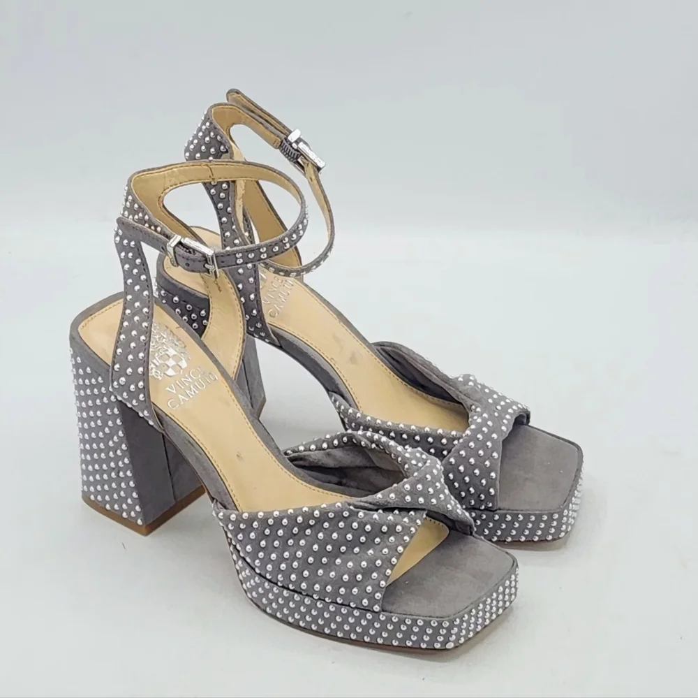 Vince Camuto Pedrana Studded Platform Sandals In Gray and Silver Size 7 M